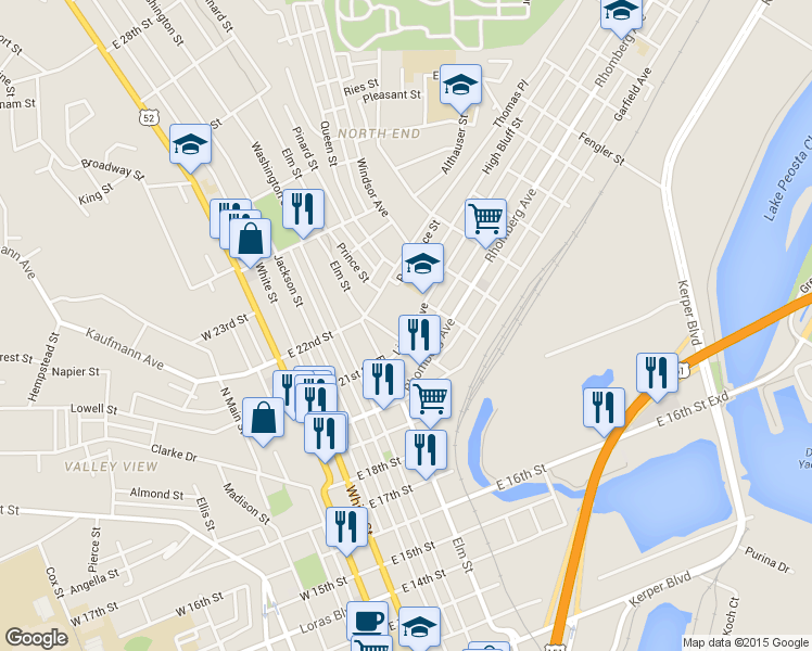 map of restaurants, bars, coffee shops, grocery stores, and more near 509 Lincoln Ave in Dubuque