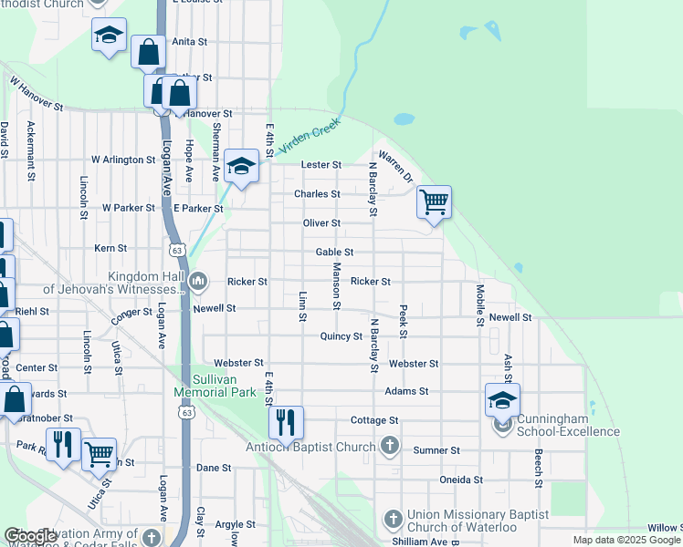 map of restaurants, bars, coffee shops, grocery stores, and more near 906 Manson Street in Waterloo