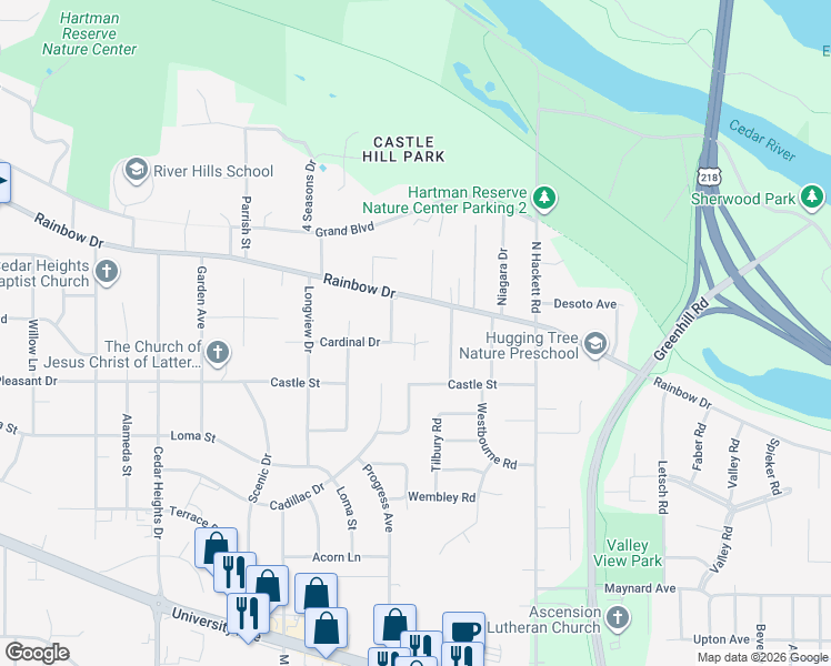 map of restaurants, bars, coffee shops, grocery stores, and more near 186 Vera Drive in Waterloo