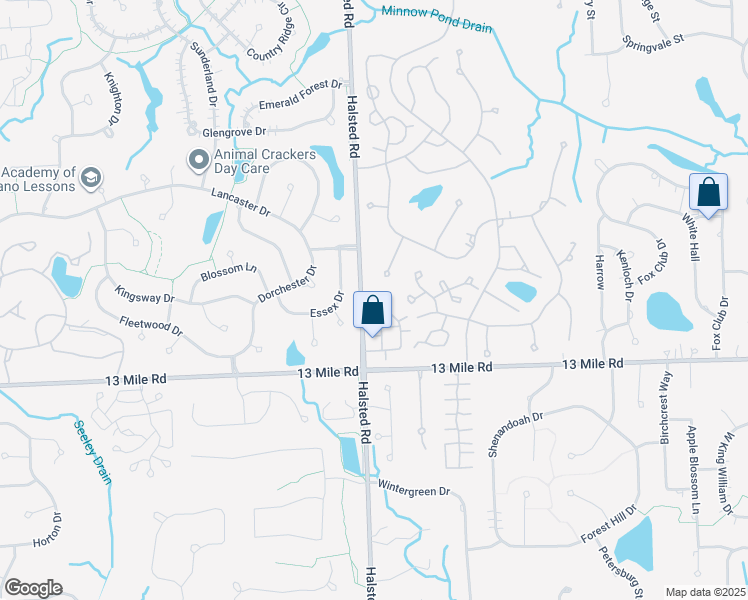 map of restaurants, bars, coffee shops, grocery stores, and more near 29611 Sierra Point Circle in Farmington Hills