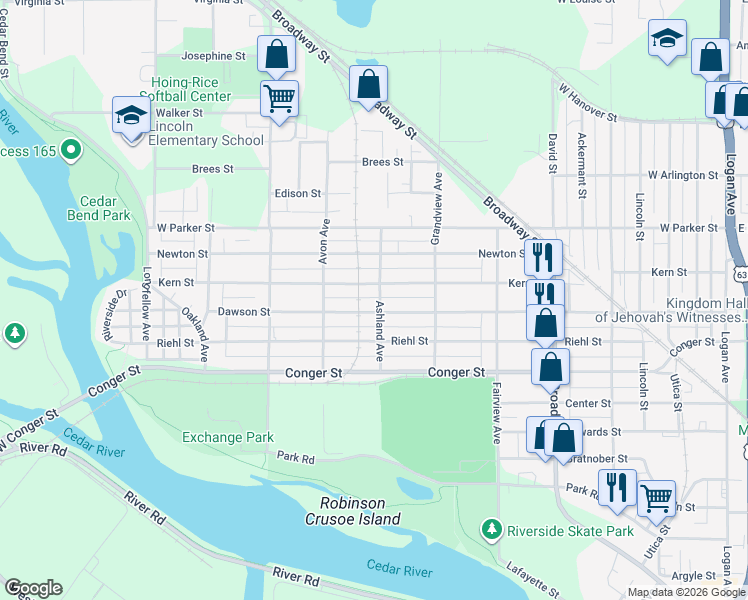map of restaurants, bars, coffee shops, grocery stores, and more near 816 Dawson Street in Waterloo