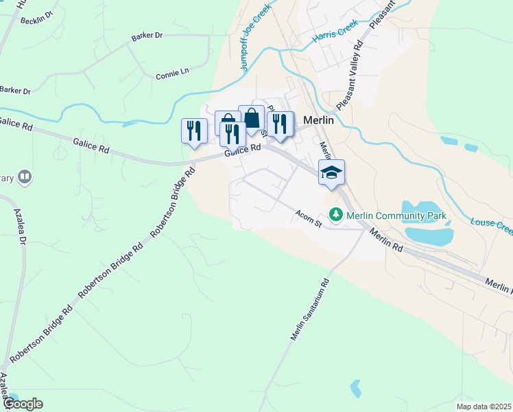 map of restaurants, bars, coffee shops, grocery stores, and more near 373 Acorn Street in Merlin