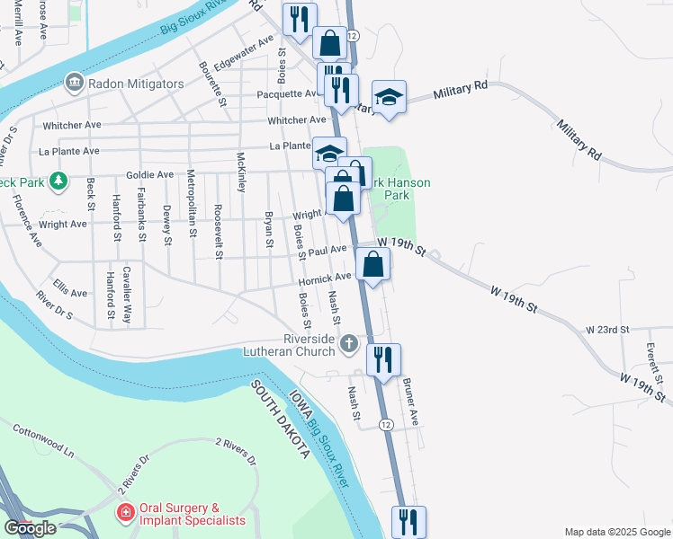map of restaurants, bars, coffee shops, grocery stores, and more near 2006 Nash Street in Sioux City