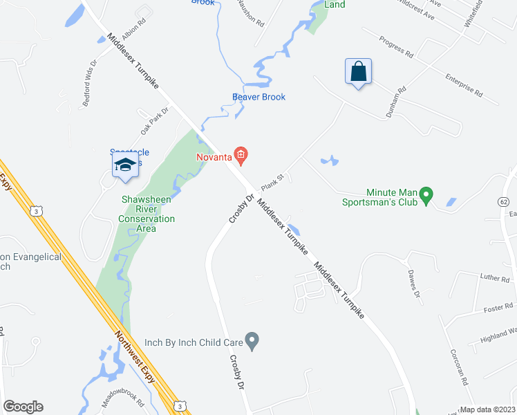 map of restaurants, bars, coffee shops, grocery stores, and more near 58 Middlesex Turnpike in Bedford