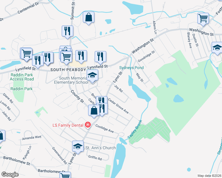 map of restaurants, bars, coffee shops, grocery stores, and more near 58 Lynn Street in Peabody