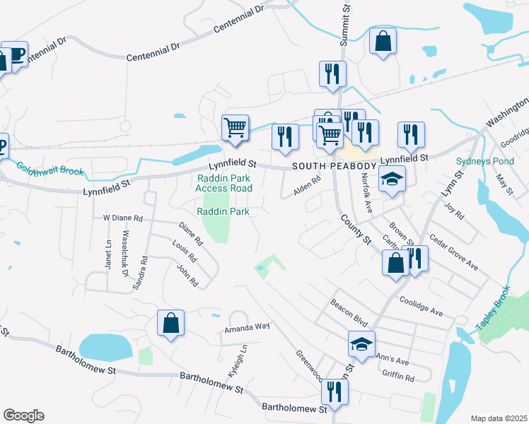 map of restaurants, bars, coffee shops, grocery stores, and more near 5 Quarry Terrace in Peabody