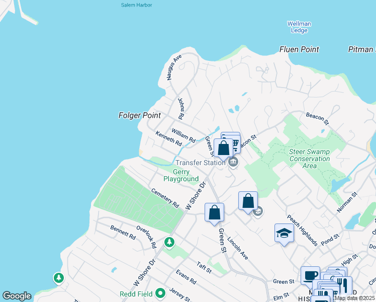 map of restaurants, bars, coffee shops, grocery stores, and more near 59 Kenneth Road in Marblehead