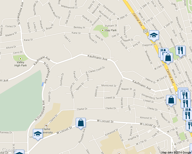 map of restaurants, bars, coffee shops, grocery stores, and more near 807 Spires Dr in Dubuque