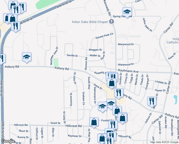 map of restaurants, bars, coffee shops, grocery stores, and more near 3447-3463 Kimberly Drive in Dubuque