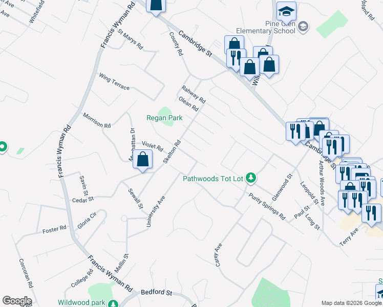 map of restaurants, bars, coffee shops, grocery stores, and more near 57 Macon Road in Burlington