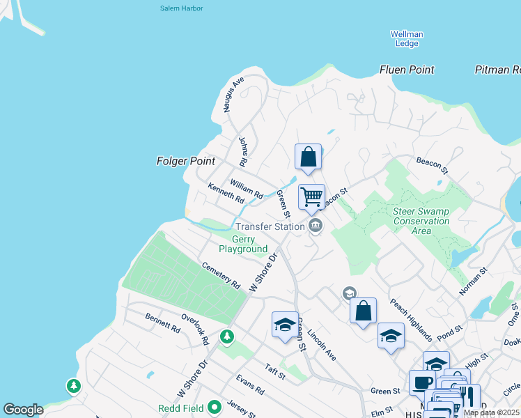map of restaurants, bars, coffee shops, grocery stores, and more near 59 Kenneth Road in Marblehead