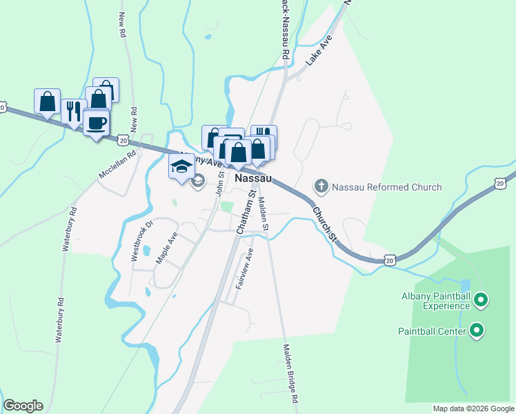 map of restaurants, bars, coffee shops, grocery stores, and more near 12 Malden Street in Nassau