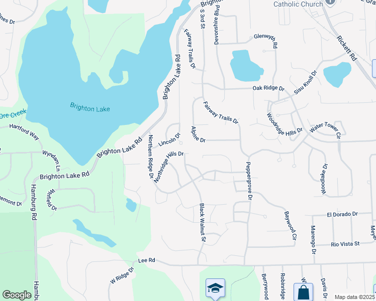map of restaurants, bars, coffee shops, grocery stores, and more near 6000 Northridge Hills Drive in Brighton