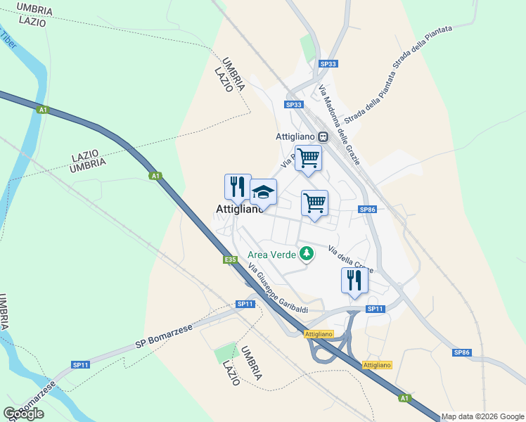 map of restaurants, bars, coffee shops, grocery stores, and more near 15 Via Monserrato in Attigliano