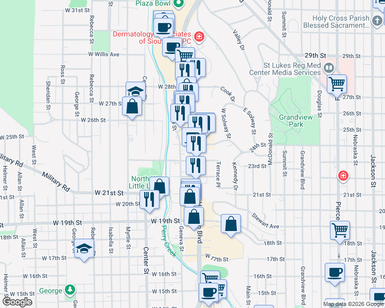 map of restaurants, bars, coffee shops, grocery stores, and more near 2301 Hamilton Boulevard in Sioux City