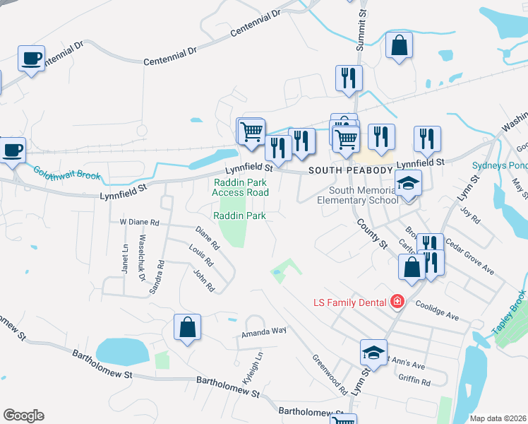 map of restaurants, bars, coffee shops, grocery stores, and more near 0 Stacia Road in Peabody