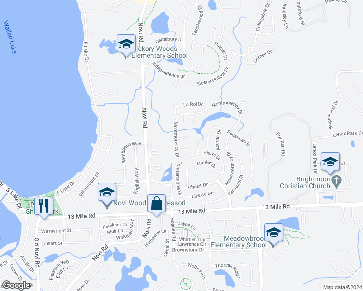 map of restaurants, bars, coffee shops, grocery stores, and more near 30245 Celeste in Novi