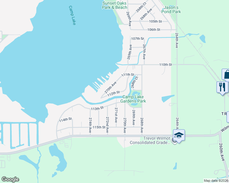 map of restaurants, bars, coffee shops, grocery stores, and more near 26948 112th Street in Trevor