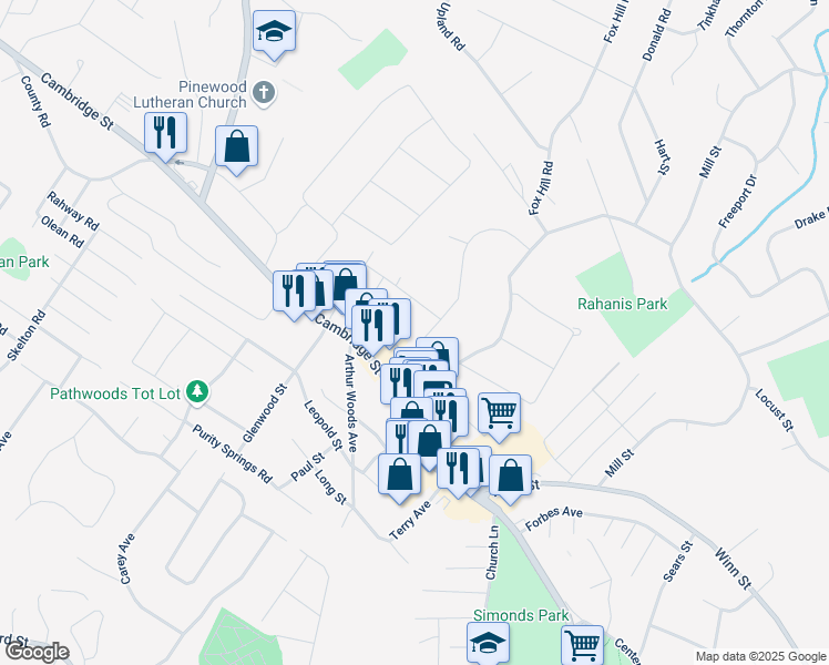 map of restaurants, bars, coffee shops, grocery stores, and more near 29 Maryvale Road in Burlington
