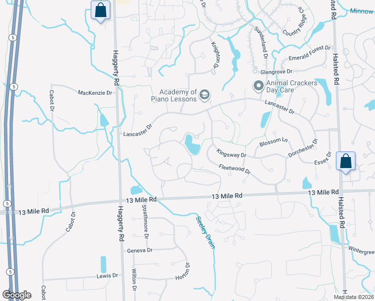 map of restaurants, bars, coffee shops, grocery stores, and more near Citation Circle in Farmington Hills