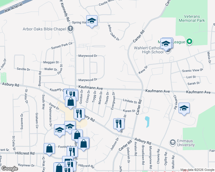 map of restaurants, bars, coffee shops, grocery stores, and more near 3140 Kaufmann Avenue in Dubuque