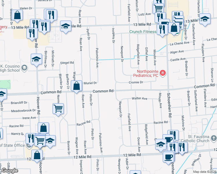 map of restaurants, bars, coffee shops, grocery stores, and more near in Warren
