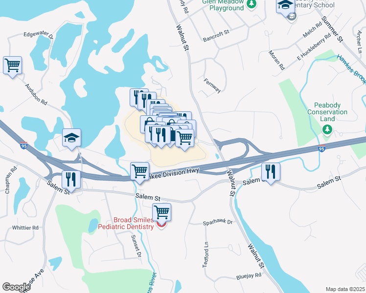 map of restaurants, bars, coffee shops, grocery stores, and more near 427 Walnut Street in Lynnfield