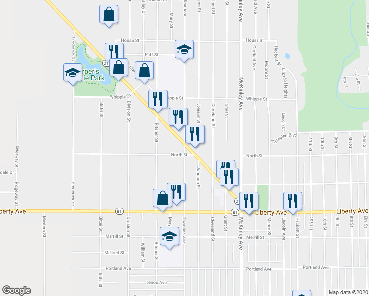 map of restaurants, bars, coffee shops, grocery stores, and more near 1310 Townline Avenue in Beloit