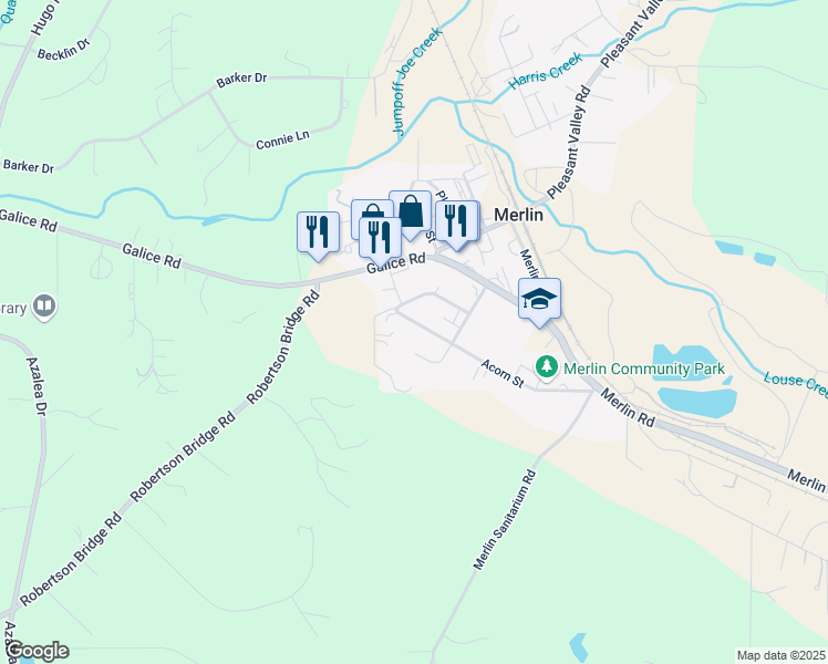 map of restaurants, bars, coffee shops, grocery stores, and more near 373 Acorn Street in Merlin