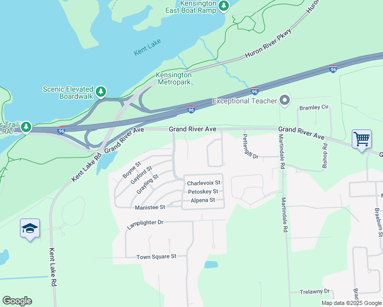 map of restaurants, bars, coffee shops, grocery stores, and more near 30633 Jeffrey Court in Lyon Charter Township
