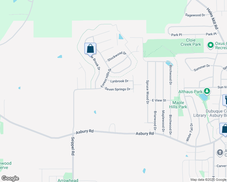 map of restaurants, bars, coffee shops, grocery stores, and more near 6106 Seven Springs Drive in Asbury