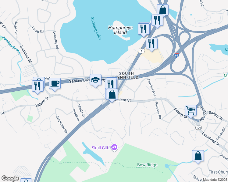 map of restaurants, bars, coffee shops, grocery stores, and more near 471 Broadway in Lynnfield