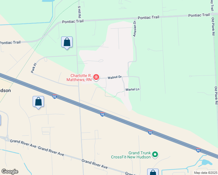 map of restaurants, bars, coffee shops, grocery stores, and more near 54867 Walnut Drive in Lyon Charter Township