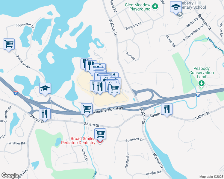 map of restaurants, bars, coffee shops, grocery stores, and more near 427 Walnut Street in Lynnfield