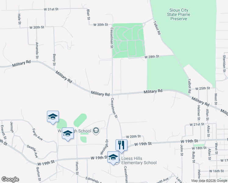 map of restaurants, bars, coffee shops, grocery stores, and more near 2501-2649 Casselman Street in Sioux City