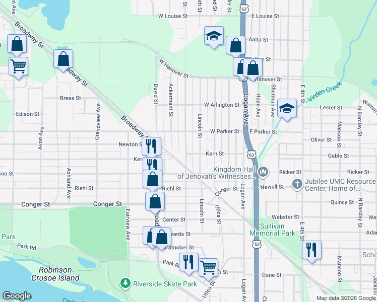 map of restaurants, bars, coffee shops, grocery stores, and more near 1027 Columbia Street in Waterloo