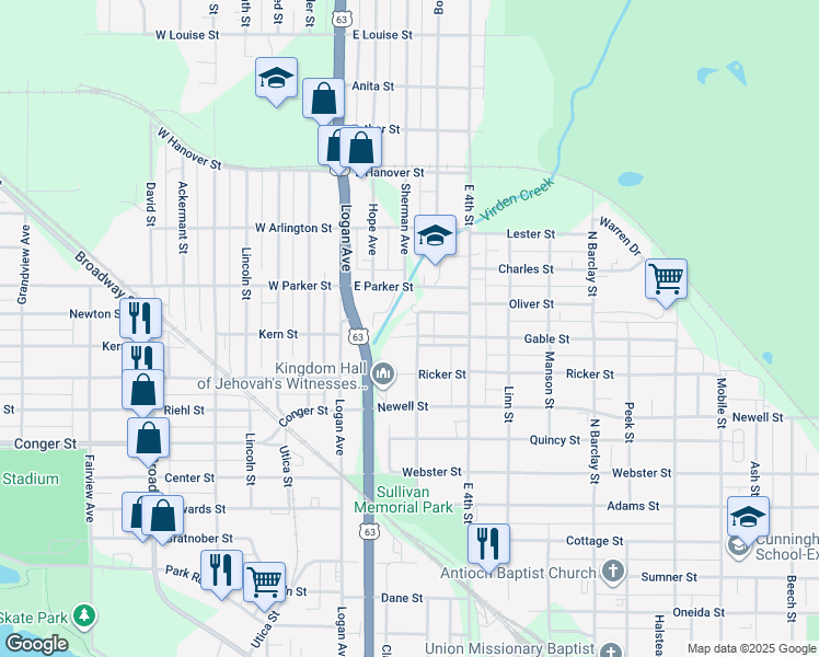 map of restaurants, bars, coffee shops, grocery stores, and more near 647 Ankeny Street in Waterloo