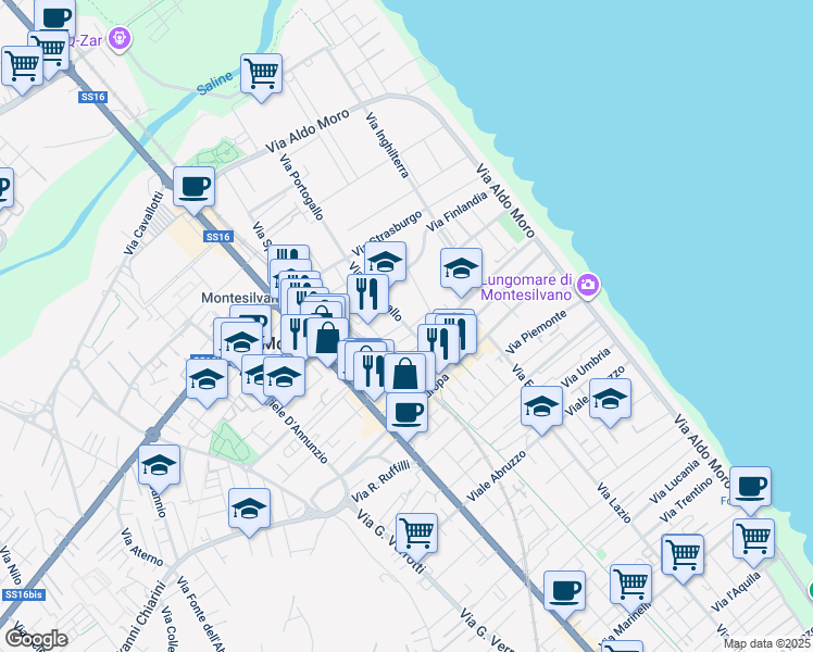 map of restaurants, bars, coffee shops, grocery stores, and more near in Montesilvano