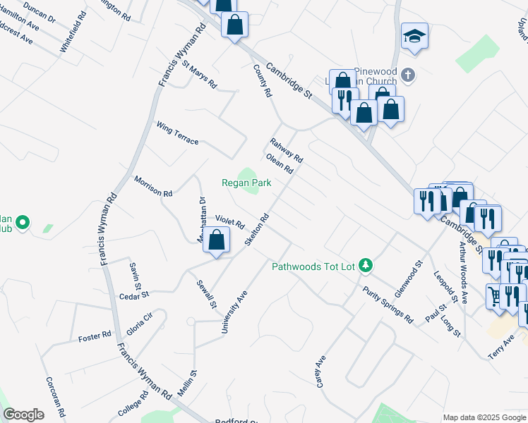 map of restaurants, bars, coffee shops, grocery stores, and more near 73 Macon Road in Burlington