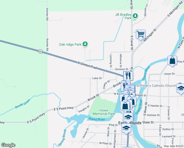 map of restaurants, bars, coffee shops, grocery stores, and more near 333 Dexter Road in Eaton Rapids