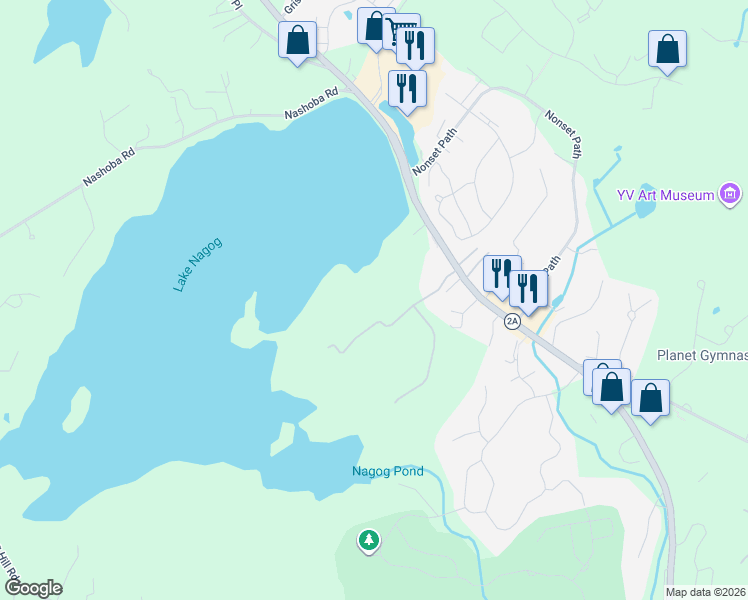 map of restaurants, bars, coffee shops, grocery stores, and more near 7 Breezy Point Road in Acton