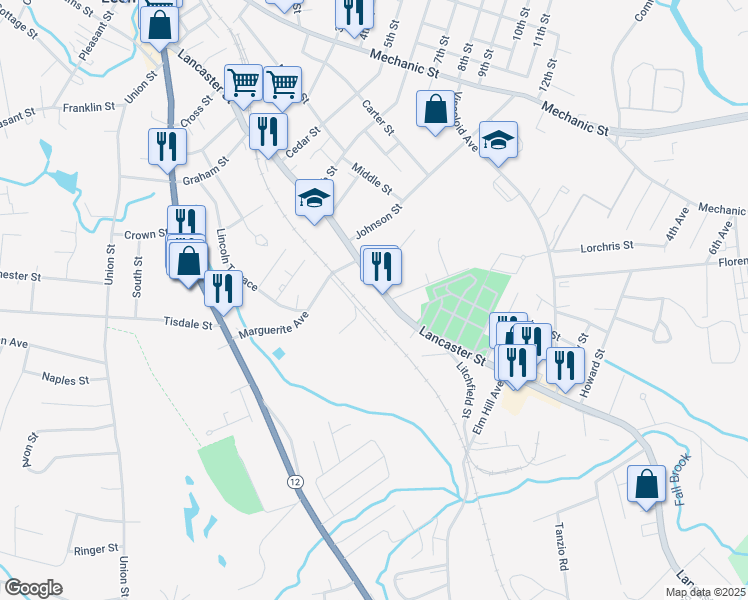 map of restaurants, bars, coffee shops, grocery stores, and more near 288 Lancaster Street in Leominster