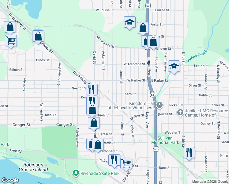 map of restaurants, bars, coffee shops, grocery stores, and more near 1027 Columbia Street in Waterloo