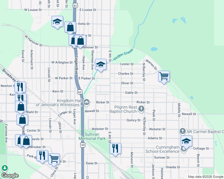 map of restaurants, bars, coffee shops, grocery stores, and more near 1906 East 4th Street in Waterloo