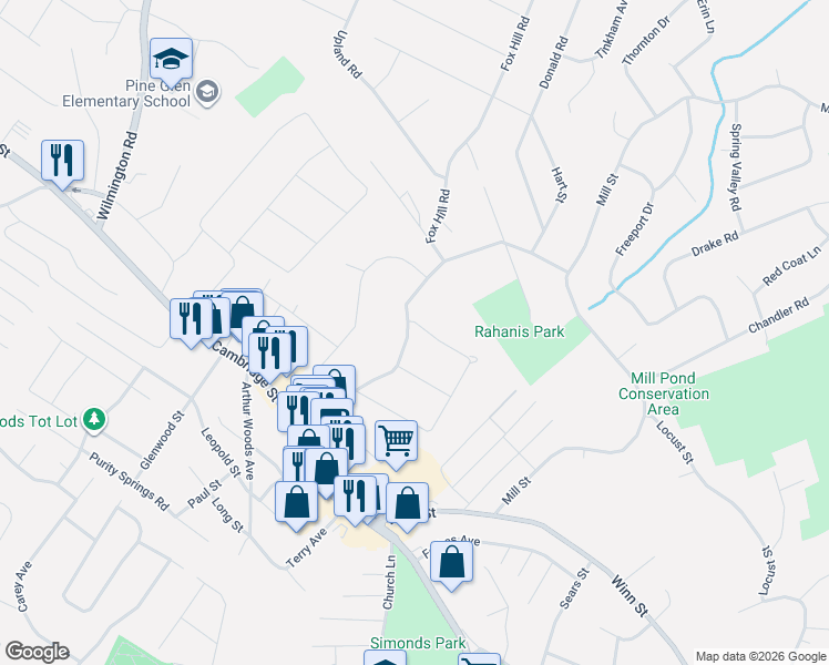 map of restaurants, bars, coffee shops, grocery stores, and more near 21 Skilton Lane in Burlington