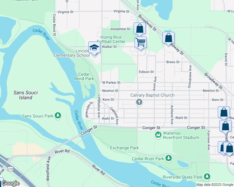 map of restaurants, bars, coffee shops, grocery stores, and more near 321 Leonard Avenue in Waterloo