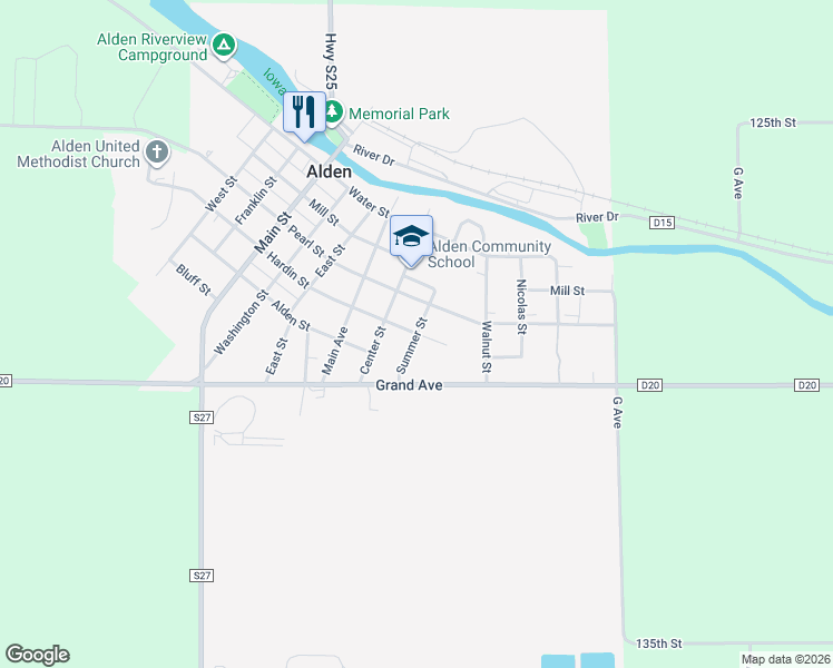 map of restaurants, bars, coffee shops, grocery stores, and more near 700 Hardin Street in Alden