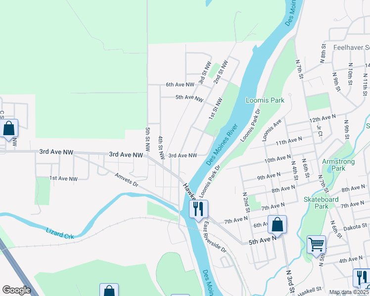 map of restaurants, bars, coffee shops, grocery stores, and more near 317 2nd Street Northwest in Fort Dodge