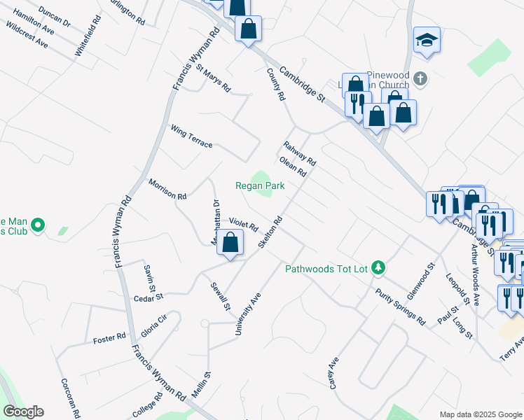 map of restaurants, bars, coffee shops, grocery stores, and more near 73 Macon Road in Burlington