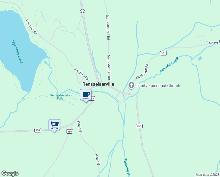 map of restaurants, bars, coffee shops, grocery stores, and more near 1452 County Route 351 in Rensselaerville